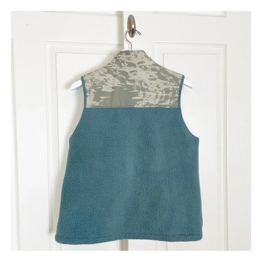 Topo Designs Subalpine Sherpa Fleece Vest Blue Sand Print Sz M